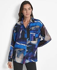 Dkny Women's Printed Voile Button-Front Shirt