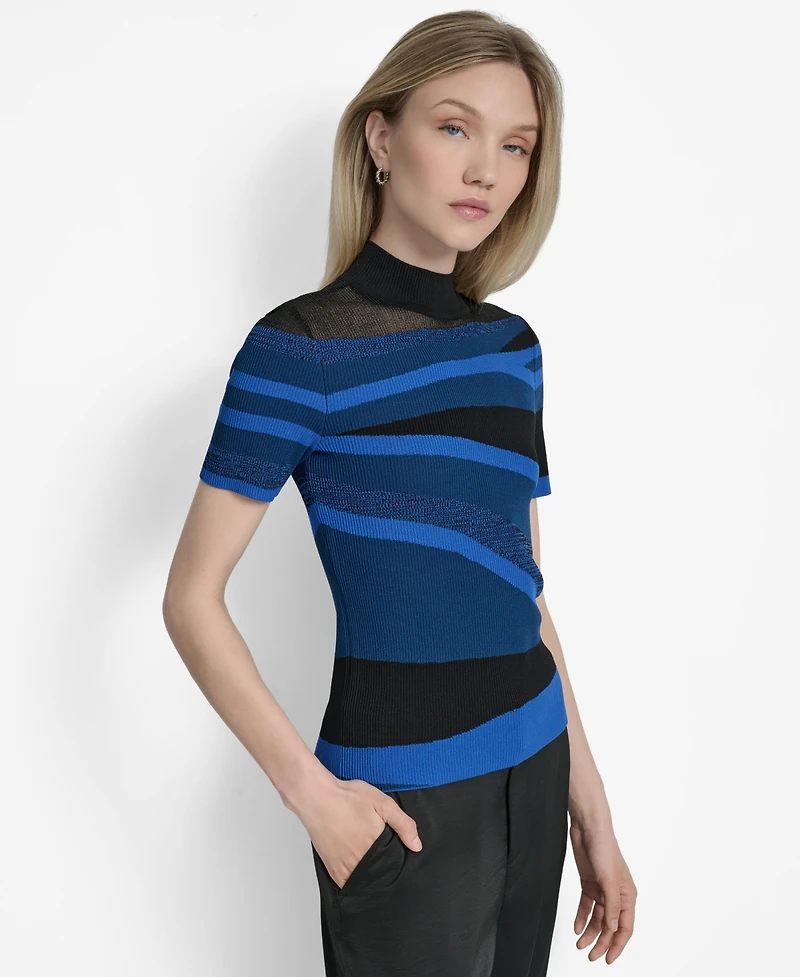 Dkny Women's Printed Mock-Neck Short-Sleeve Sweater