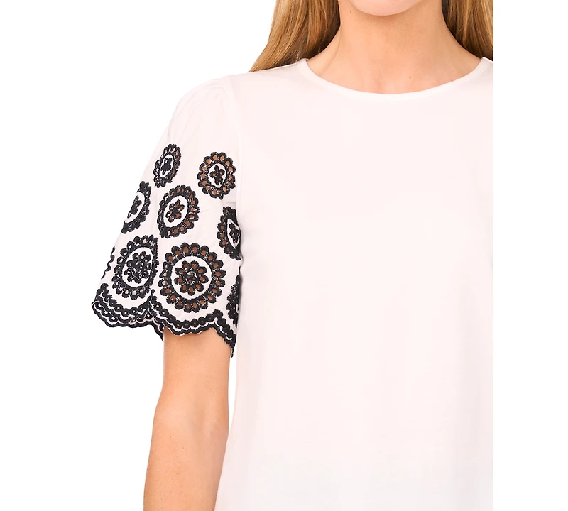 CeCe Women's Embroidered-Sleeve Top