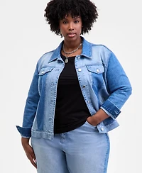 On 34th Trendy Plus Two-Tone Denim Trucker Jacket, Macy's Exclusive