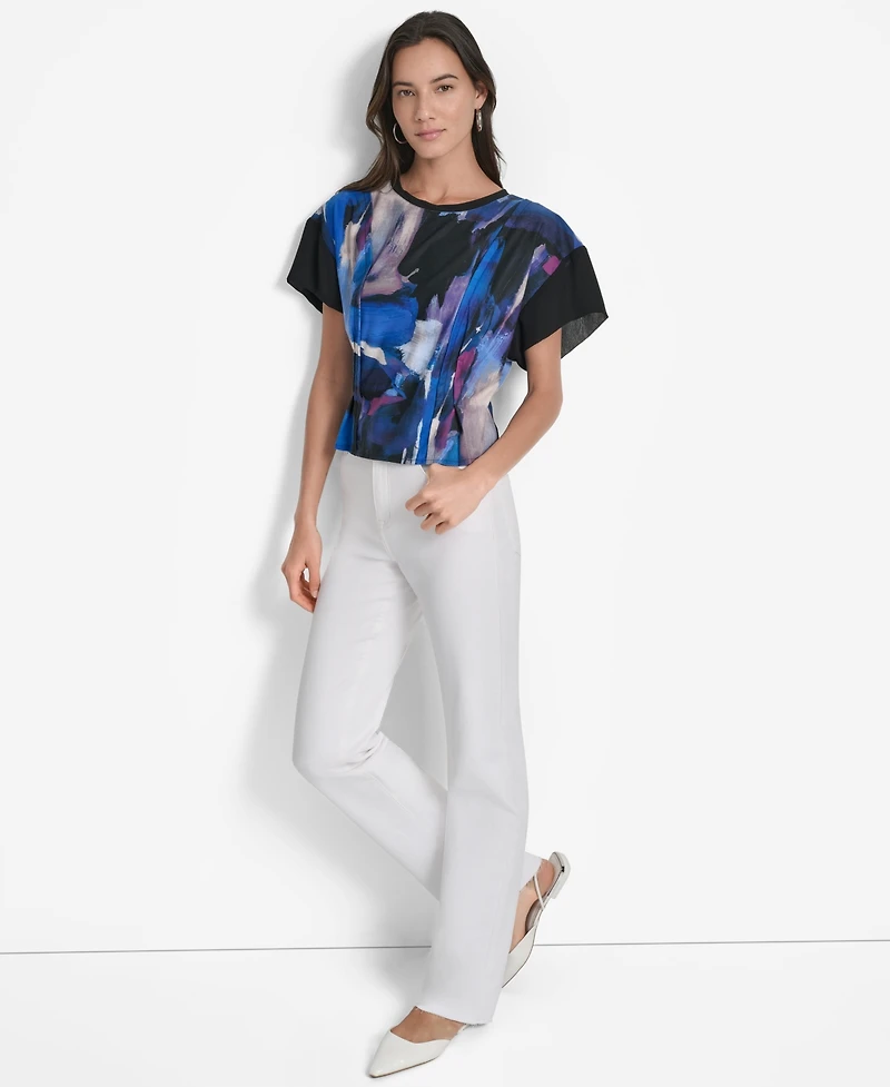 Dkny Women's Printed Chiffon-Sleeve Blouse