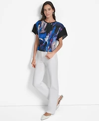 Dkny Women's Printed Chiffon-Sleeve Blouse