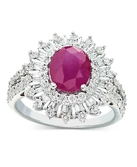 Effy Ruby (1-7/8 ct. t.w.) & Diamond (1/4 Halo Statement Ring 14k White Gold (Also Sapphire and Emerald)
