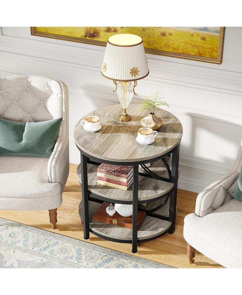 Tribesigns Half Round End Table, 3-Tier Narrow Side Table with Metal Frame, Circle Moon Small Coffee Accent for Living Room, Be