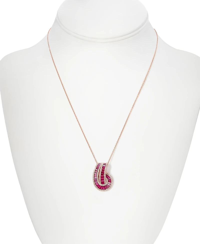 Effy Ruby (2-1/3 ct. t.w.) & Diamond (3/8 ct. t.w.) Swirl 18" Pendant Necklace in 14k Rose Gold