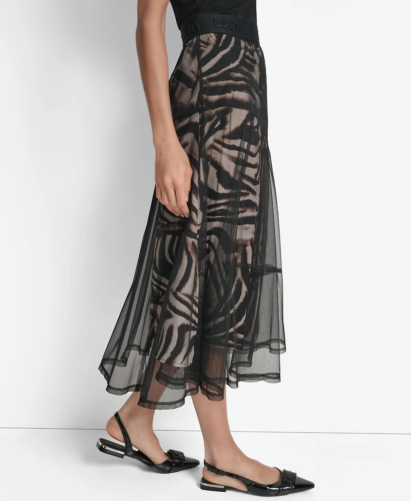 Dkny Women's Printed Mesh Layered Midi Skirt