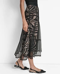 Dkny Women's Printed Mesh Layered Midi Skirt