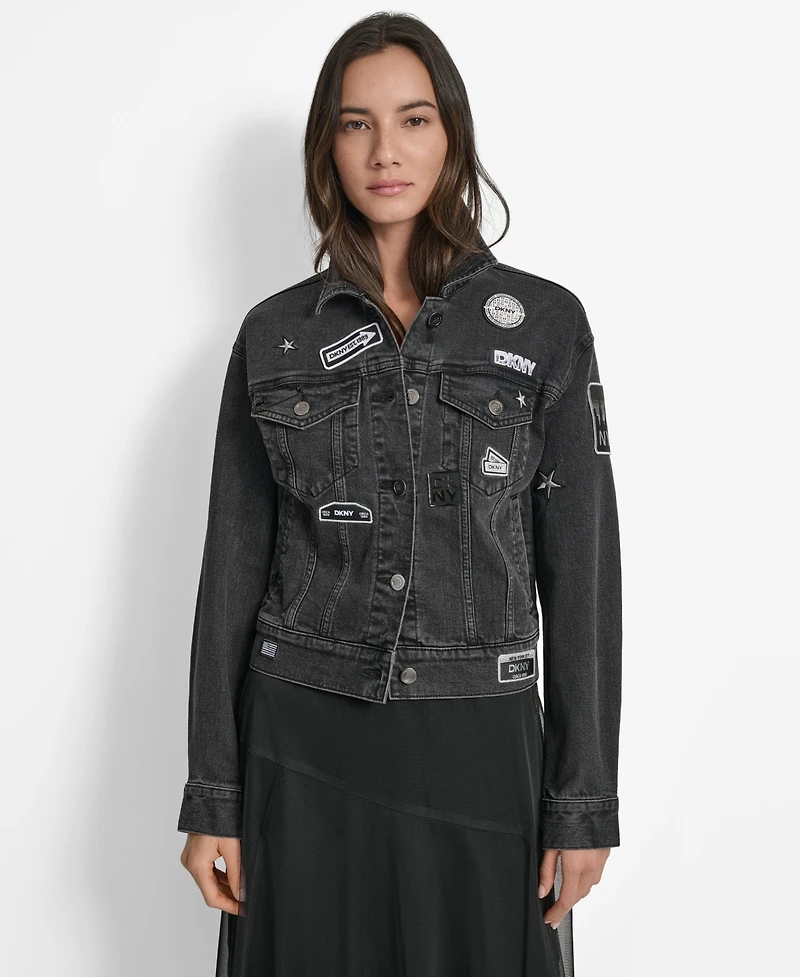 Dkny Women's Pins & Patches Button-Front Denim Jacket