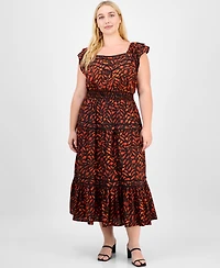 Democracy Trendy Plus Flutter-Sleeve Tiered Midi Dress