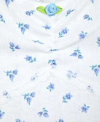 Max & Olivia Big Girls Pointelle with Lace Floral-Print Shorts Pajama Set