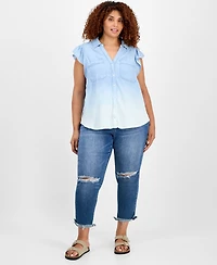 Democracy Trendy Plus Collared Flutter-Sleeve Top