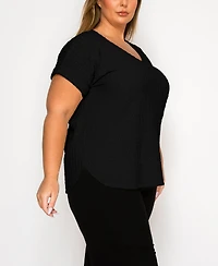 Coin 1804 Plus Eyelet Jersey V Neck Rolled Sleeve Top