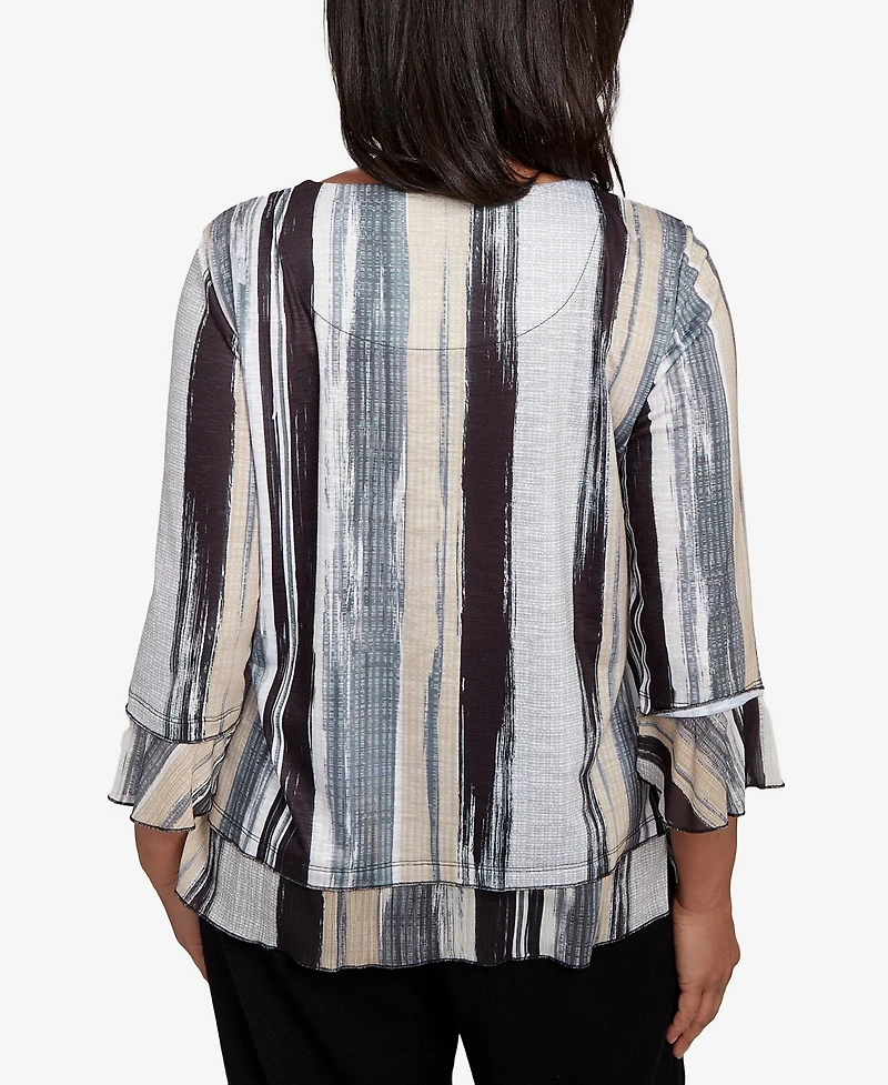 Alfred Dunner Women's Santa Barbara Etched Stripe Bell Sleeve Top