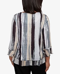 Alfred Dunner Women's Santa Barbara Etched Stripe Bell Sleeve Top