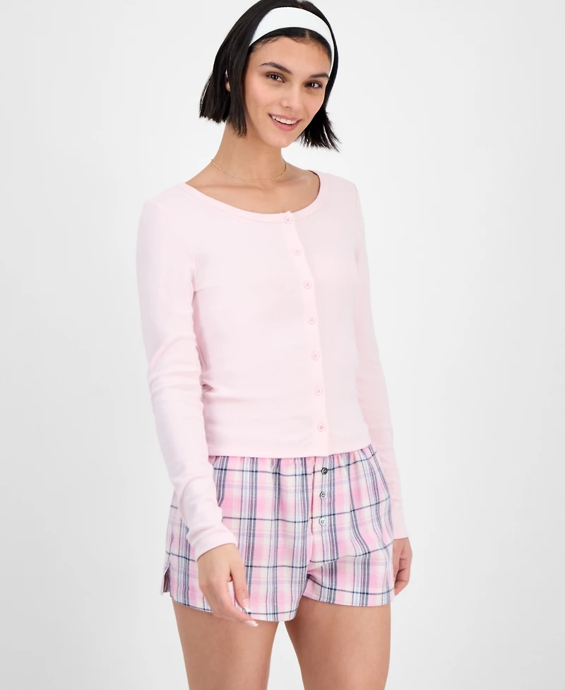 Hippie Rose Juniors' Long-Sleeve Button-Front Knit Top
