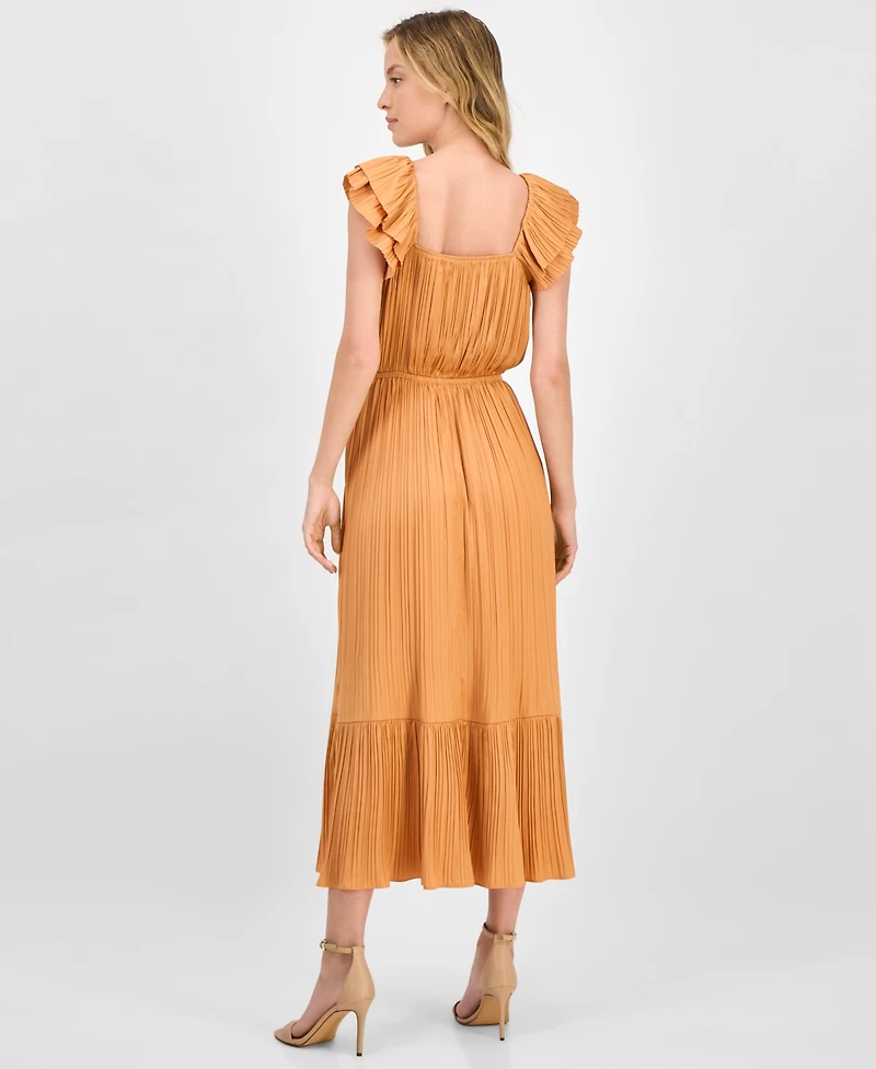 T Tahari Women's Flutter-Sleeve Elastic-Waist Tiered Midi Dress