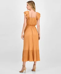 T Tahari Women's Flutter-Sleeve Elastic-Waist Tiered Midi Dress