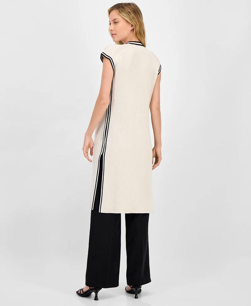 T Tahari Women's Ribbed Pocket-Front Cardigan Sweater