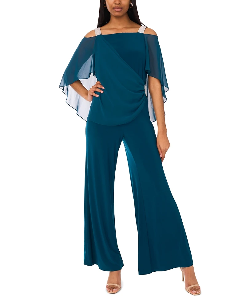 Msk Side-Draped Cold-Shoulder Jumpsuit