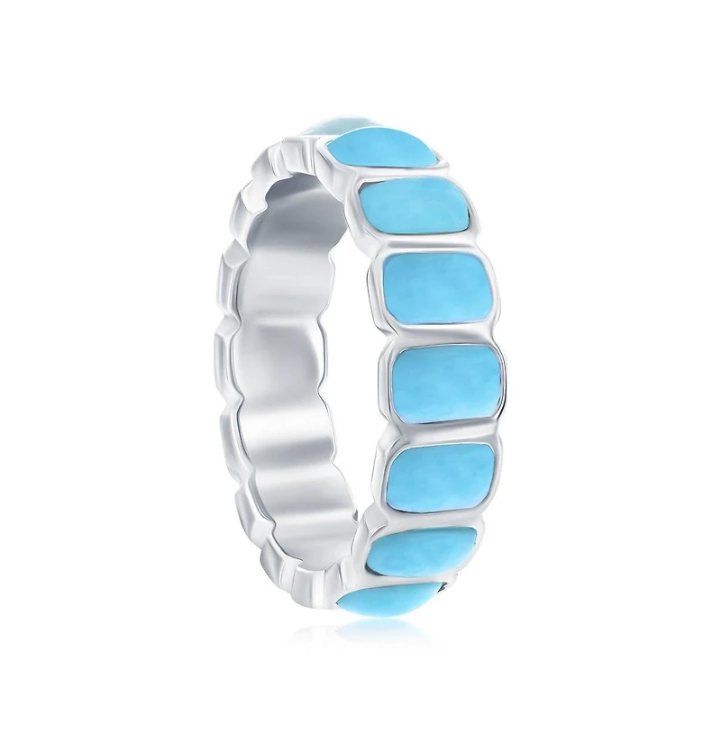 Sterling Silver, Rectangle Larimar Eternity Ring