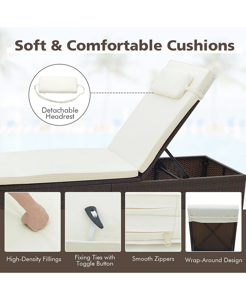 Gymax Chaise Lounge Set of 2 w/ 6-level Backrest Comfy Seat Cushion & Headrest Patio