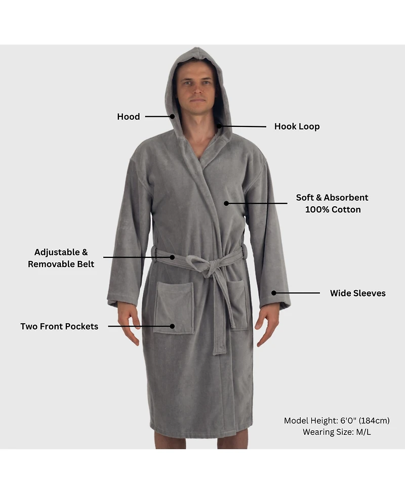 Alpine Swiss Men's Dane Hooded Bathrobe Cotton Terry Cloth Luxury Hotel Spa Robe