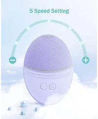 Ezbasics Rechargeable Facial Cleansing Brush, Soft Silicone Waterproof Sonic Vibrating Face Cleaning Brush Compatible with Face Cleansers, 5 Speeds, V