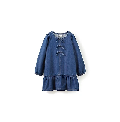 Cotton On Little Girls Betty Bow Front Denim Dress