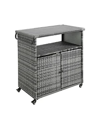 Mondawe Large Wicker Kitchen Cart with Extendable Stainless Top