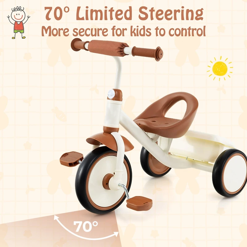 Toddler Tricycle Kids Trike with Adjustable Seat and Basket Aged 3-5 Years Old