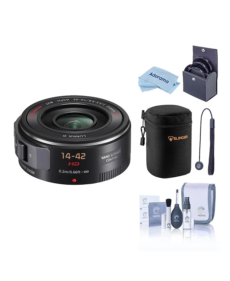 Panasonic Lumix G X Vario Pz 14-42mm f/3.5-5.6 Aspherical Lens for Micro Four Thirds, Black, Bundle with 37mm Filter Kit, Lens Case, Cleaning Kit,