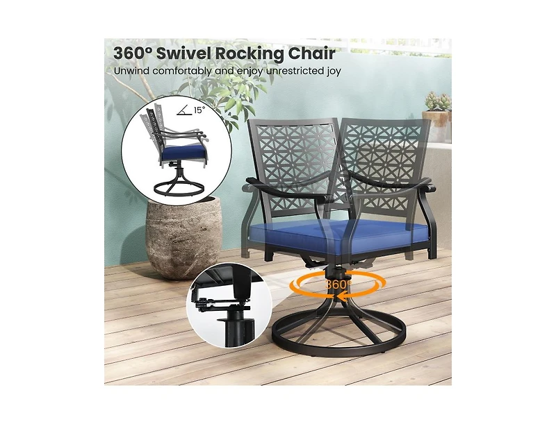 2 Pieces Outdoor Swivel Chairs Patio Dining with Padded Cushions
