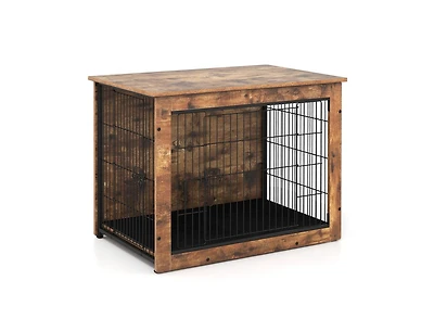 Dog Crate Furniture with Cushion and Double Doors