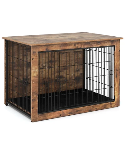 Dog Crate Furniture with Cushion and Double Doors