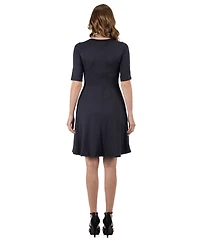 24seven Comfort Petite Apparel A Line Knee Length Dress Elbow Sleeves