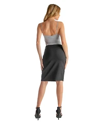24seven Comfort Apparel Petite Solid Color Elastic Waist Knee Length Pencil Skirt