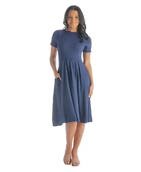 24seven Comfort Apparel Petite Midi Dress with Short Sleeves and Pocket Detail