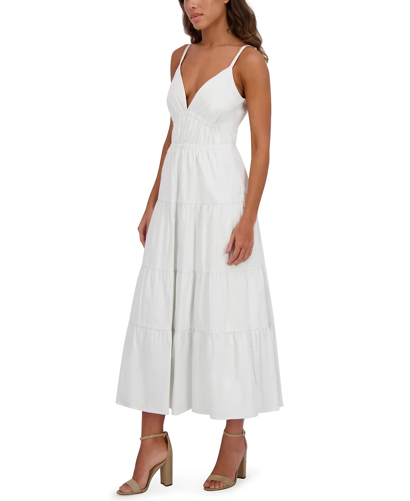 Siena Women's Cotton-Blend Spaghetti-Strap Tiered Maxi Dress