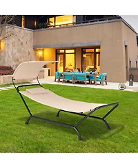 Gymax Chaise Lounge Bed w/ Detachable Sunshade Canopy Hammock w/ Rustproof Metal Stand