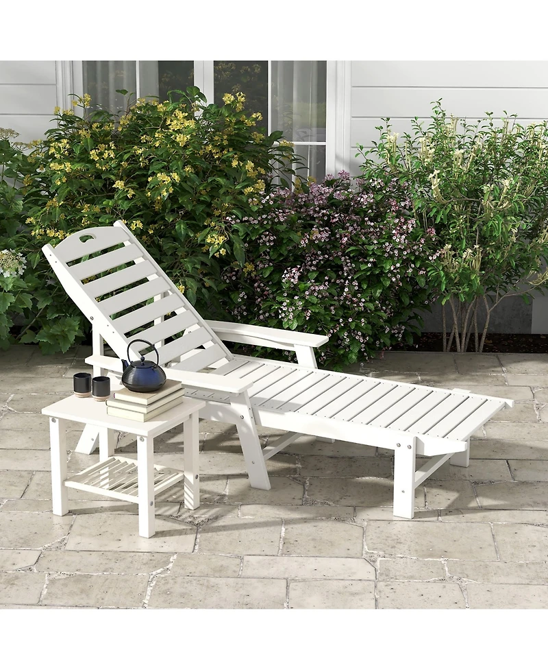 Gymax Patio Chaise Lounge Chair Hdpe Recliner w/ 4-Position Backrest Outdoor