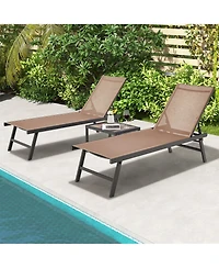 Gymax 3pcs Patio Chaise Lounge Set Aluminum Recliner Chair Table Outdoor Adjust