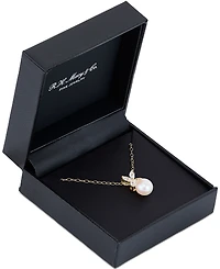 Cultured Freshwater Pearl (8mm) & Lab Grown White Sapphire (3/4 ct. t.w.) Flower Pendant Necklace in 14k Gold-Plated Sterling Silver, 16" + 2" extende