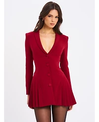 Miss Circle Women's Delia Burgundy Blazer Dress with Pleated Detail