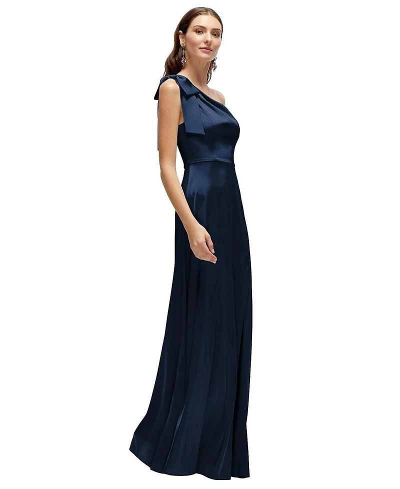 After Six Women's Bow One-Shoulder Fluid Satin Maxi Dress with Full Skirt