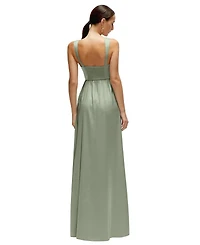 After Six Women's Shaped Strap Portrait Neckline Fluid Satin Maxi Dress with Full Skirt