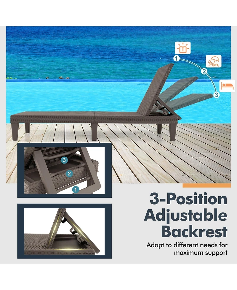 Outdoor Chaise Lounger Chair with Waterproof Rattan Textured Pp Surface