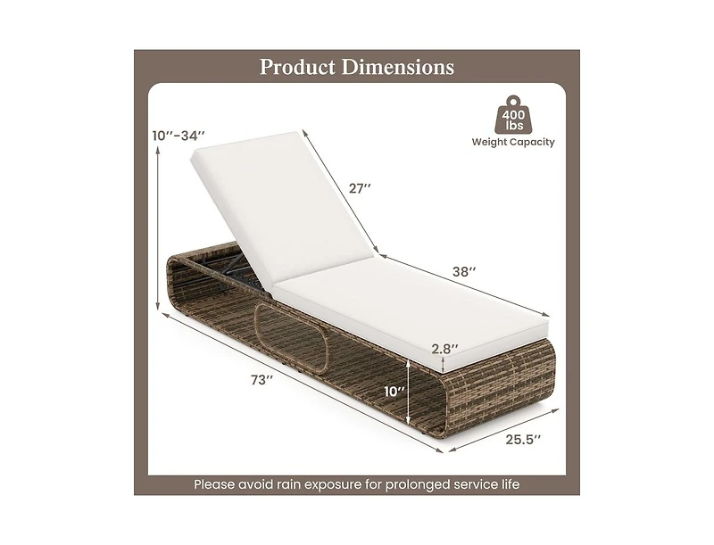 7-Position Adjustable Pe Rattan Outdoor Chaise Lounge Chair