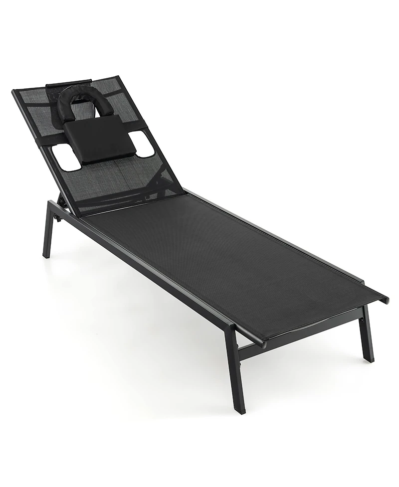 Gymax Patio Sunbathing Lounge Chair w/ Face Hole & Detachable Head Pillows Poolside