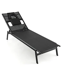 Gymax Patio Sunbathing Lounge Chair w/ Face Hole & Detachable Head Pillows Poolside
