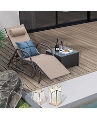 Gymax Patio Chaise Lounge Glider Recliner Chair Adjustable Sturdy Metal Frame Outdoor
